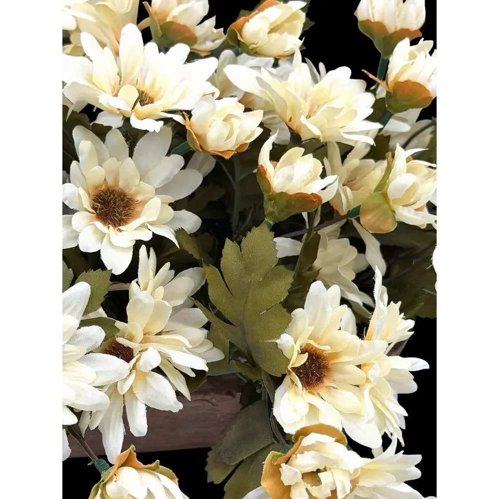 Silkcraft Of Oregon Faux Daisies Flower Arrangement Rustic Carved Wood Planter